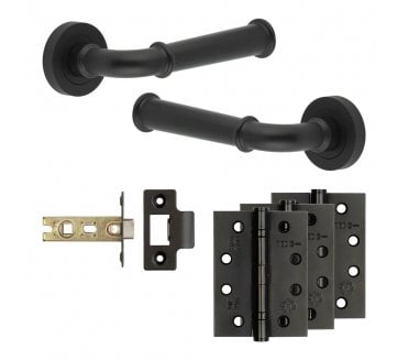 Frelan Classic Door Handle Fire Rated Latch Packs (102mm Fire Rated Hinges x3) - Matt Black