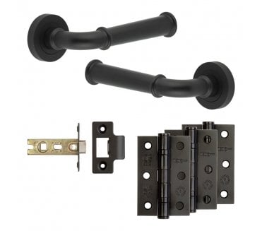 Frelan Classic Door Handle Latch Packs (76mm Ball Bearing Hinges x3) - Matt Black