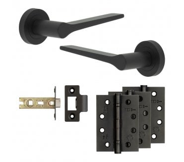 Frelan Gio Door Handle Fire Rated Latch Packs (102mm Fire Rated Hinges x3) - Matt Black