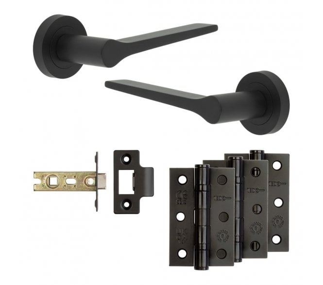 Frelan Gio Door Handle Latch Packs (76mm Ball Bearing Hinges x3) - Matt Black