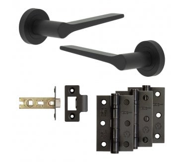 Frelan Gio Door Handle Latch Packs (76mm Ball Bearing Hinges x3) - Matt Black