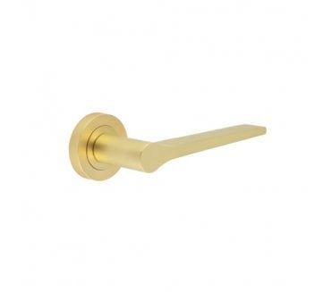 Frelan Gio Door Handles On Round Rose - Satin Brass