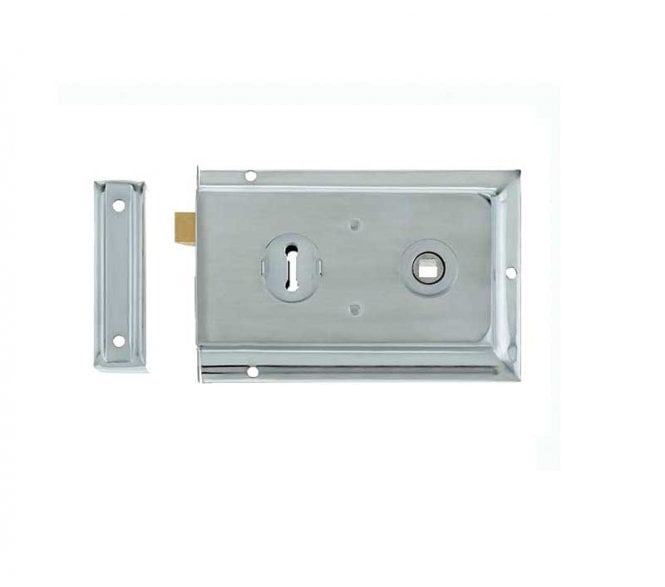 Frelan Hardware Rim Lock (Flanged) 150x100mm - Satin Chrome