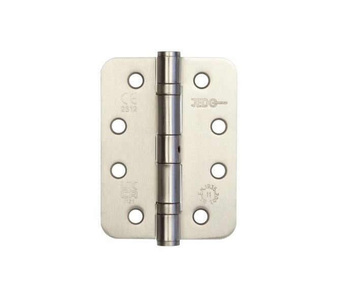 Frelan J8500R 102x76mm Radiused Ball Bearing Butt Hinges (Pair) - Satin Nickel
