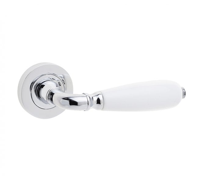 Frelan JC6002 Oxford White Porcelain Door Handles On Round Rose