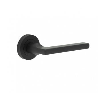 Frelan Jet Door Handles On Round Rose - Matt Black
