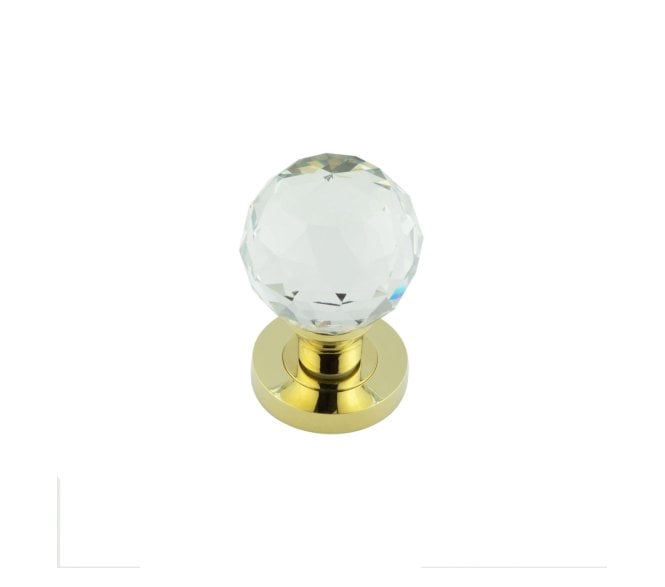 Frelan JH5255 Facetted Crystal Glass Door Knobs - Polished Brass