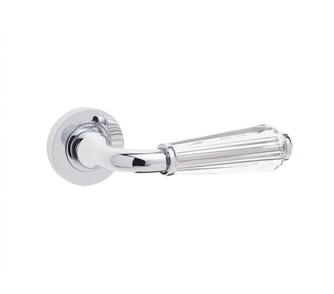 Frelan JH5312 Fluted Glass Door Handles On Rose - Polished Chrome