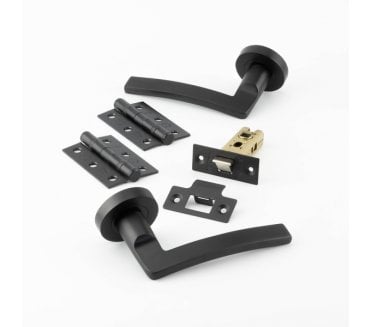 Frelan JMB700 Noir Matt Black Handle On Rose - Latch Pack (with hinges & latch)