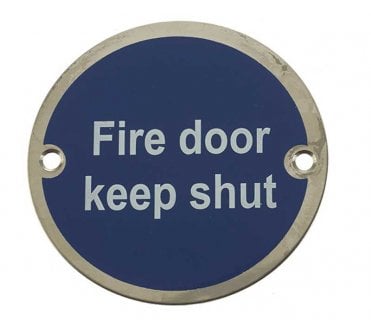 Frelan JS100PSS Stainless Steel Fire Door Keep Shut Symbol - 75mm - Polished Stainless Steel