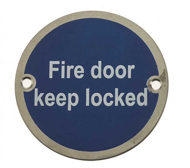 Frelan JS101PSS Stainless Steel Fire Door Keep Locked Symbol - 75mm - Polished Stainless Steel