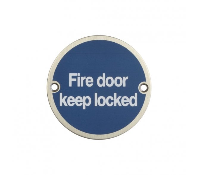 Frelan JS101SSS Stainless Steel Fire Door Keep Locked Symbol - 75mm - Satin Stainless Steel