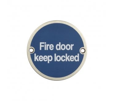 Frelan JS101SSS Stainless Steel Fire Door Keep Locked Symbol - 75mm - Satin Stainless Steel