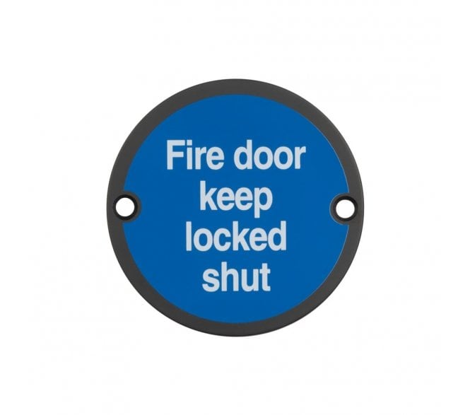 Frelan JS109MB Stainless Steel Fire Door Keep Locked Shut Symbol - 75mm - Matt Black