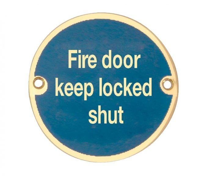 Frelan JS109PB Stainless Steel Fire Door Keep Locked Shut Symbol - 75mm - Polished Brass