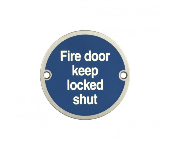 Frelan JS109SSS Stainless Steel Fire Door Keep Locked Shut Symbol - 75mm - Satin Stainless Steel