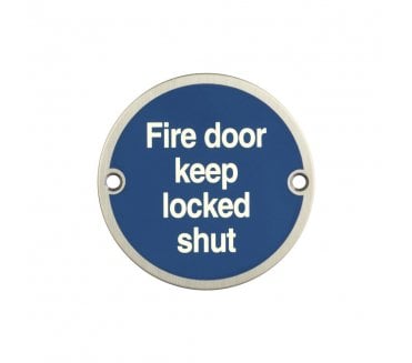 Frelan JS109SSS Stainless Steel Fire Door Keep Locked Shut Symbol - 75mm - Satin Stainless Steel