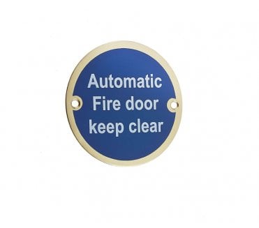 Frelan JS110PB Stainless Steel Automatic Fire Door Keep Clear Symbol - 75mm - Polished Brass