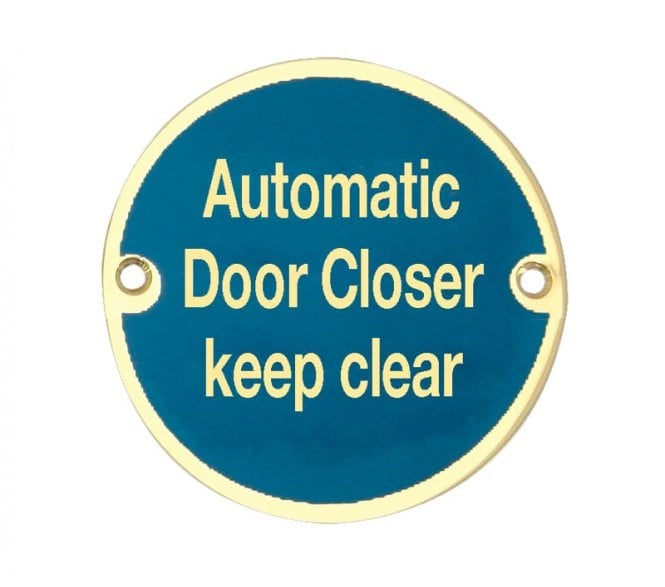 Frelan JS111PB Stainless Steel Automatic Door Closer Keep Clear Symbol - 75mm - Polished Brass