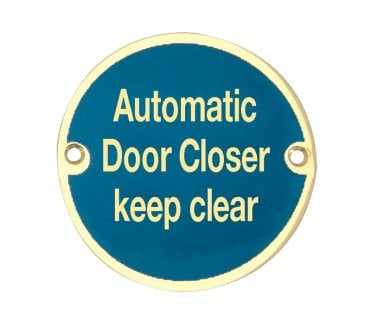 Frelan JS111PB Stainless Steel Automatic Door Closer Keep Clear Symbol - 75mm - Polished Brass