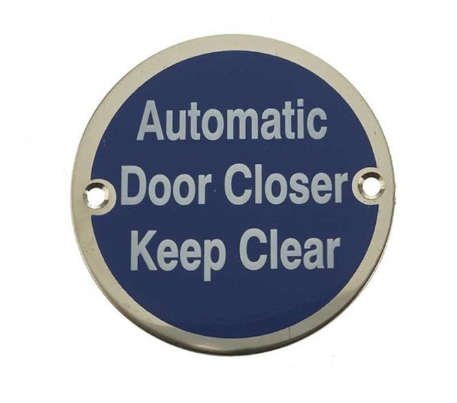 Frelan JS111PSS Stainless Steel Automatic Door Closer Keep Clear Symbol - 75mm - Polished Stainless Steel