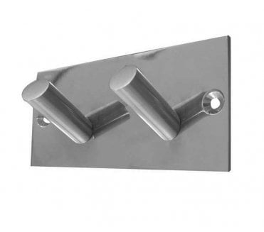 Frelan JSS901C Double Robe Hook On Square Backplate - 94x46mm - Satin Stainless Steel