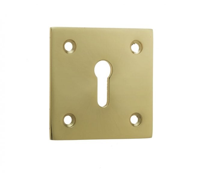 Frelan JV153PB Thin Profile Square Standard Keyhole Escutcheons - 50x50mm - Polished Brass