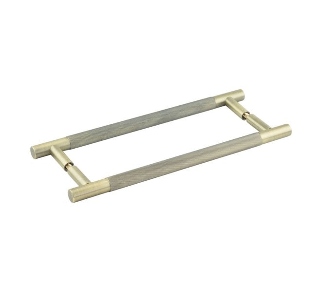 Frelan JV1800 Bari Knurled T-Bar Pull Handles - Back to Back (Pair) - Antique Brass