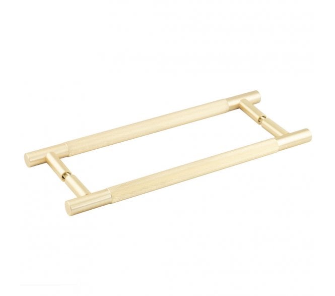 Frelan JV1800 Bari Knurled T-Bar Pull Handles - Back to Back (Pair) - Satin Brass