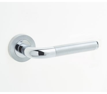 Frelan JV430PCSC Twin Door Handle On Rose - Satin Chrome/Polished Chrome