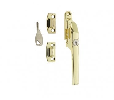 Frelan JW78L Modern Locking Casement Fastener - Polished Brass