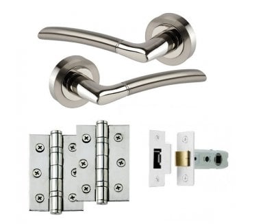 Frelan Lorenzo Door Handle Latch Pack (with hinges & latch) - Satin Chrome/Polished Chrome