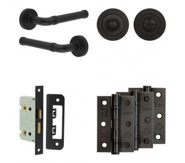 Frelan Midtown Door Handle Bathroom Packs (76mm Ball Bearing Hinges x3) - Matt Black