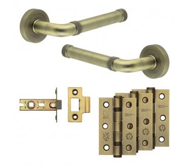Frelan Midtown Door Handle Latch Packs (76mm Ball Bearing Hinges x3) - Antique Brass