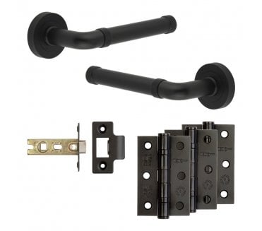 Frelan Midtown Door Handle Latch Packs (76mm Ball Bearing Hinges x3) - Matt Black