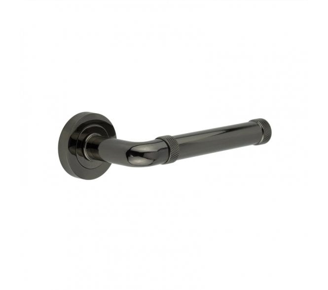 Frelan Midtown Door Handles On Round Rose - Black Nickel