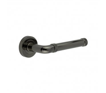 Frelan Midtown Door Handles On Round Rose - Black Nickel