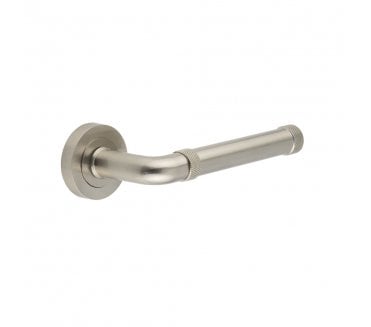 Frelan Midtown Door Handles On Round Rose - Satin Nickel