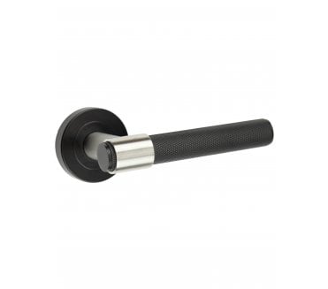 Frelan Nero Knurled Door Handle On Rose - Matt Black