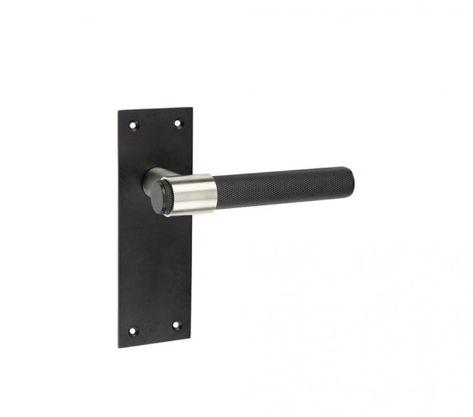Frelan Nero Knurled Door Handles On Backplate - Matt Black