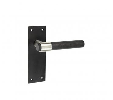 Frelan Nero Knurled Door Handles On Backplate - Matt Black