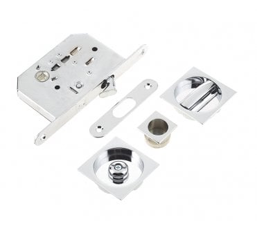 Frelan Sliding Square Pocket Door Bathroom Lock Set (35mm Doors) - Polished Chrome