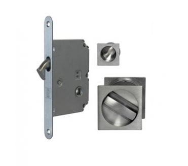 Frelan Sliding Square Pocket Door Bathroom Lock Set (35mm Doors) - Satin Chrome