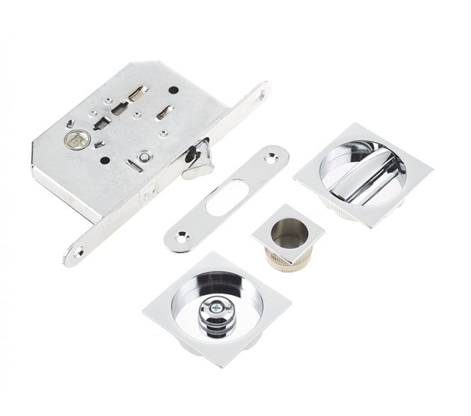 Frelan Sliding Square Pocket Door Bathroom Lock Set (40-44mm Doors) Polished Chrome