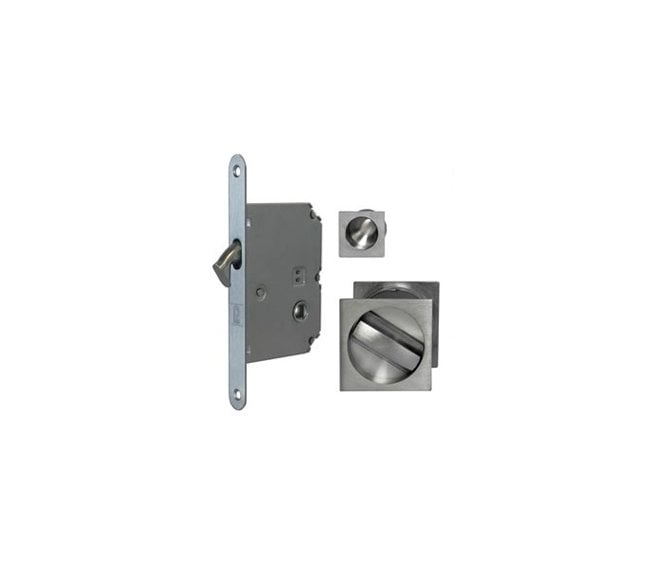 Frelan Sliding Square Pocket Door Bathroom Lock Set (40-44mm Doors) Satin Chrome