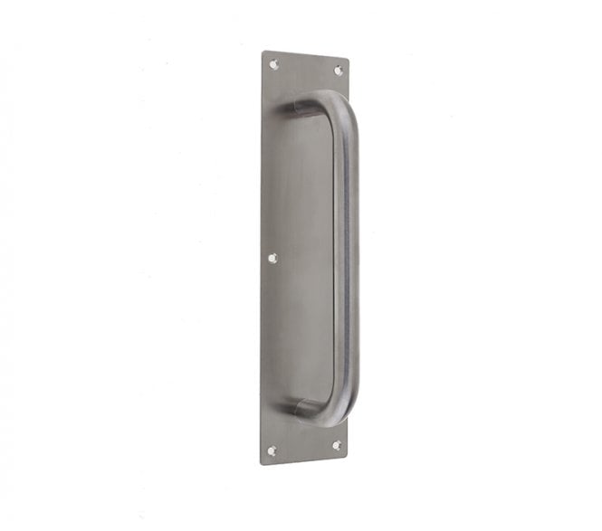 Frelan Stainless Steel 225mm Door Pull Handle on 300mm Plate - Satin Stainless Steel