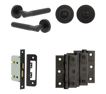Frelan Venice Door Handle Bathroom Packs (76mm Ball Bearing Hinges x3) - Matt Black