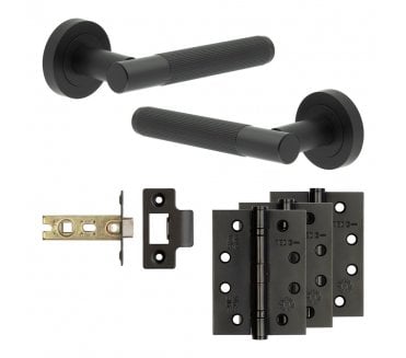 Frelan Venice Door Handle Fire Rated Latch Packs (102mm Fire Rated Hinges x3) - Matt Black