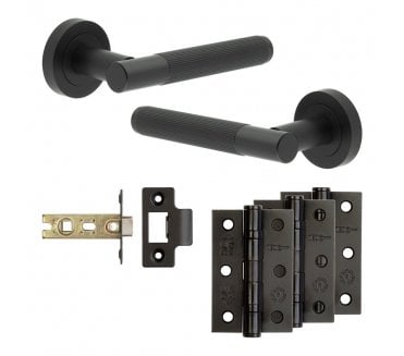 Frelan Venice Door Handle Latch Packs (76mm Ball Bearing Hinges x3) - Matt Black