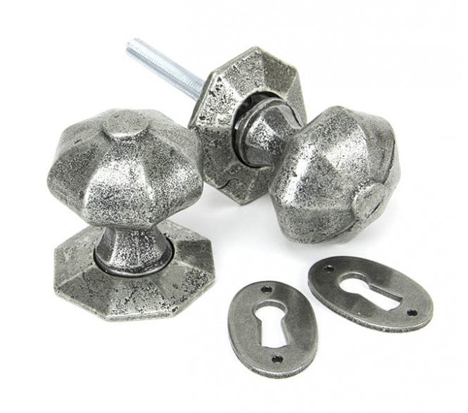 From the Anvil 33643 Octagonal Mortice/Rim Knob Set - Pewter